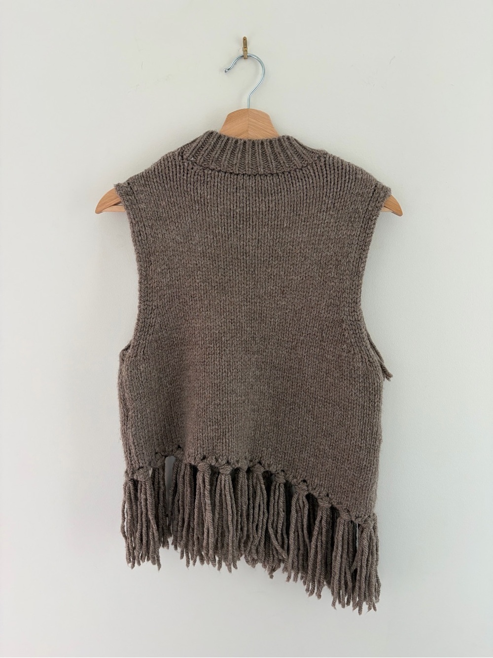 Zara Boho Taupe Brown Brown Grey Fringe Sleeveless crewneck Knit Top Vest, M - Picture 4 of 7
